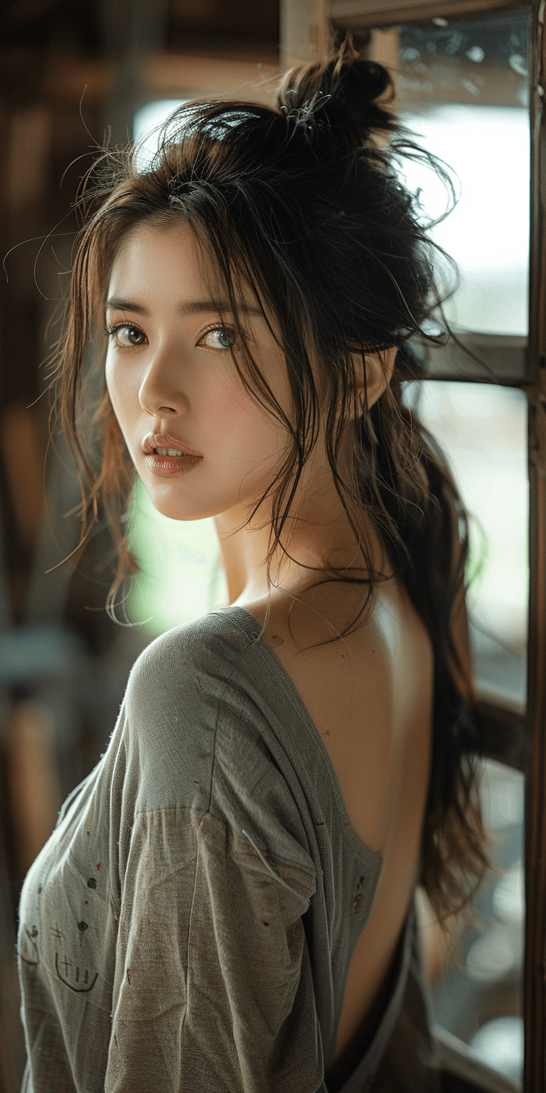 AI generated: High-resolution photo of a Japanese woman, mid 20's, looking over their shoulder, photorealistic, 8k...