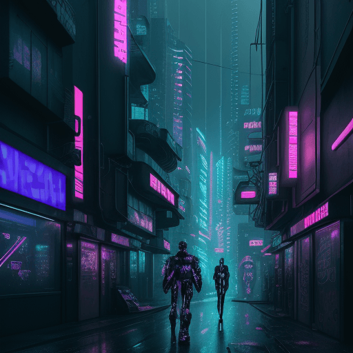 AI generated: cyberpunk street, futuristic design, electronic artwork, manga character, techno-noir, animated draw...