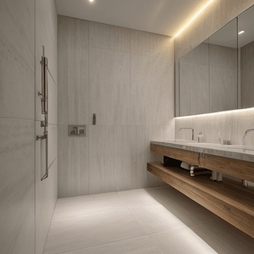 AI generated: High resolution photography interior design, ,marble floor tiles ,wc,bidet,spot lights,led lights,in...
