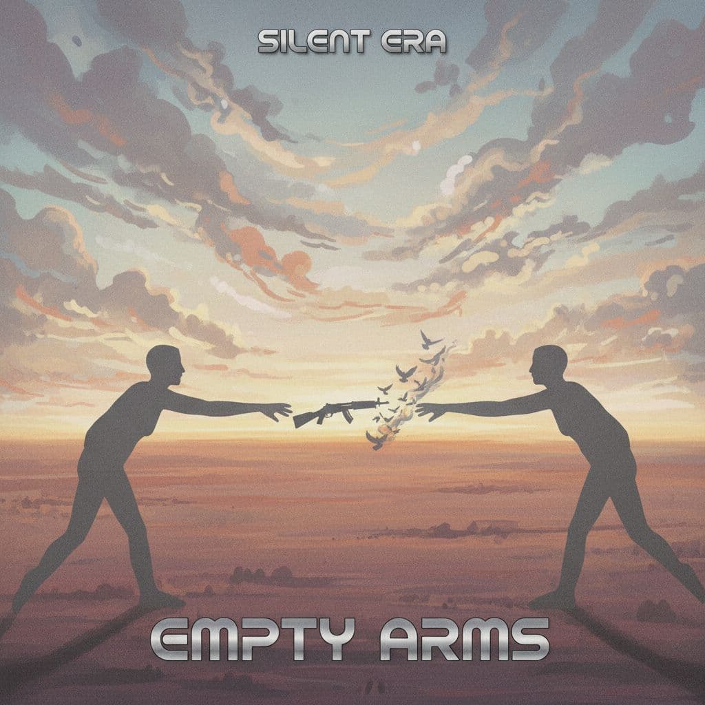 AI generated: Two human silhouettes reaching out to each other across a wide empty horizon, no faces, soft muted c...