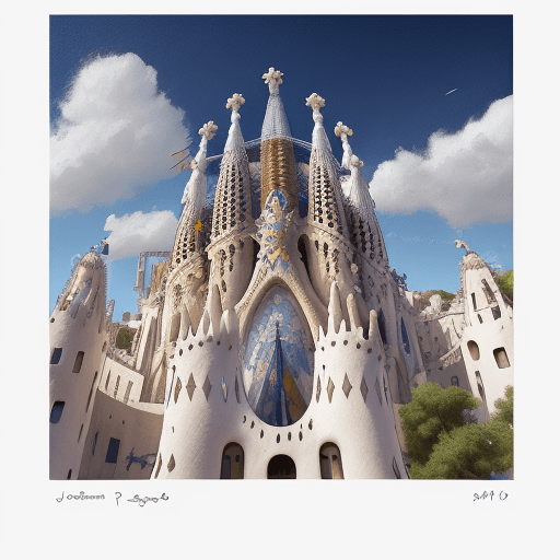 AI generated: Hyper realistic paint joan miro abstract panoramic size, white background with forms of sagrada fami...