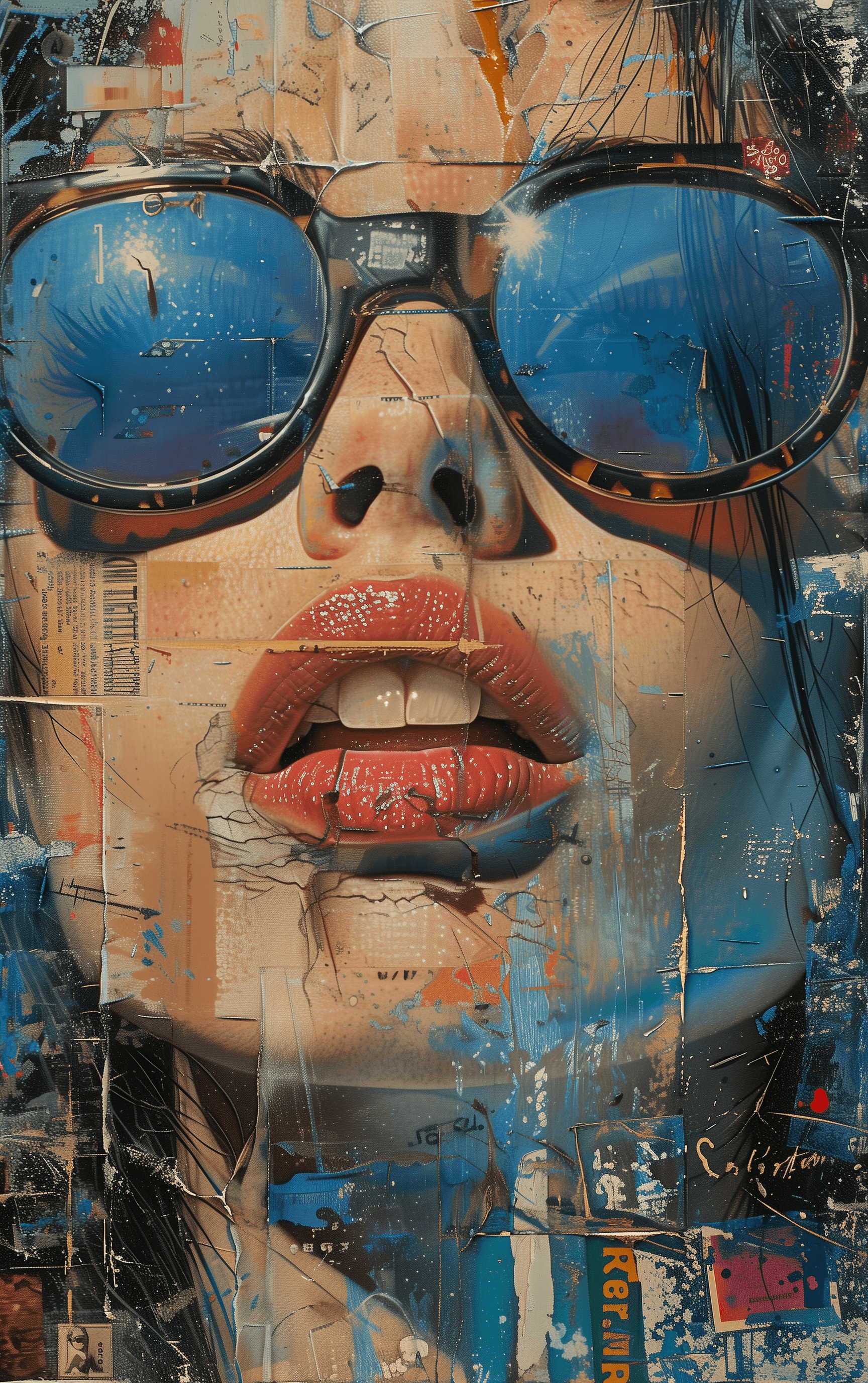 AI generated: Print collage featuring a woman's face, blending influences from artists like Josef Kote and Antonio...