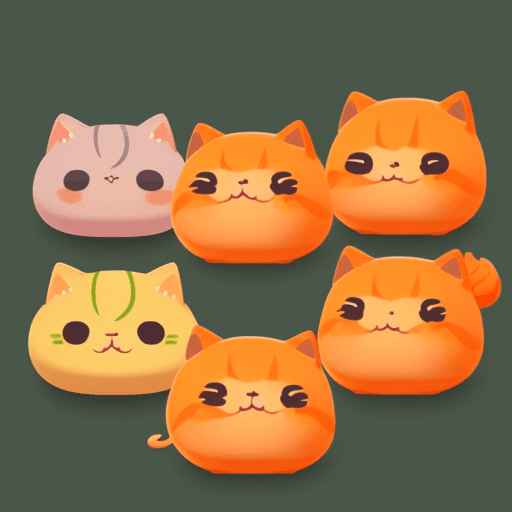 AI generated: mignon pack emote orange fat cat MEMES ( MOJi : fourrure noire . yeux verts ) kawaii . emoji . pour ...