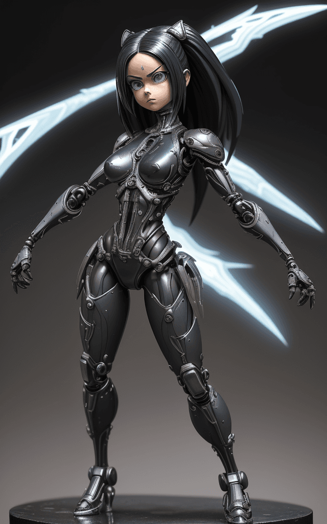 AI generated: in a complex background close-full-body figurine of little Alita The Battle Angel(Alita The Battle A...