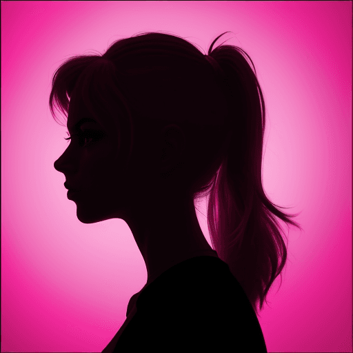 AI generated: photography, portrait of contrast, profile silhouette of a woman, vibrant hot pink backdrop, visuali...