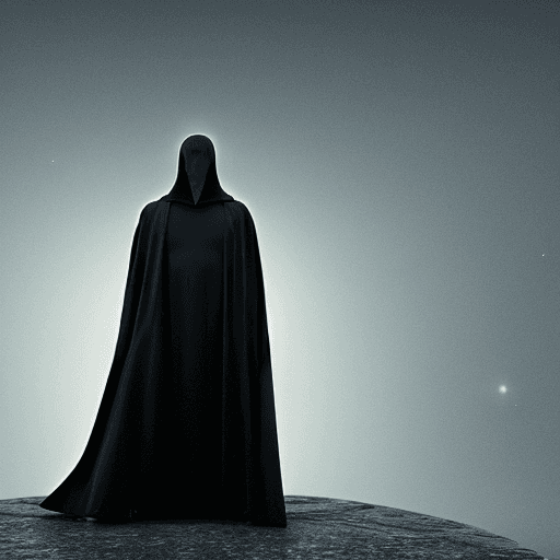 AI generated: levitating dark cloaked figure with Nike swoosh on cloak opening the void to infinity by Craig Mulli...