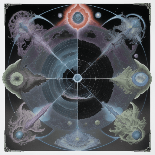 AI generated: cosmological chart fused with geological chart fused with sonic chart, Miho Hirano, zehlong xu, Wayn...