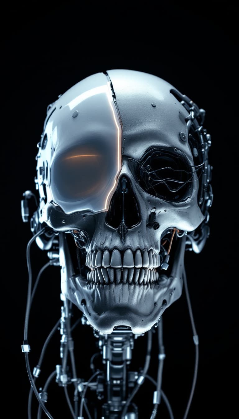 AI generated: highly detailed image of a cybernetic skull, combining elements of both organic and machine, skull i...