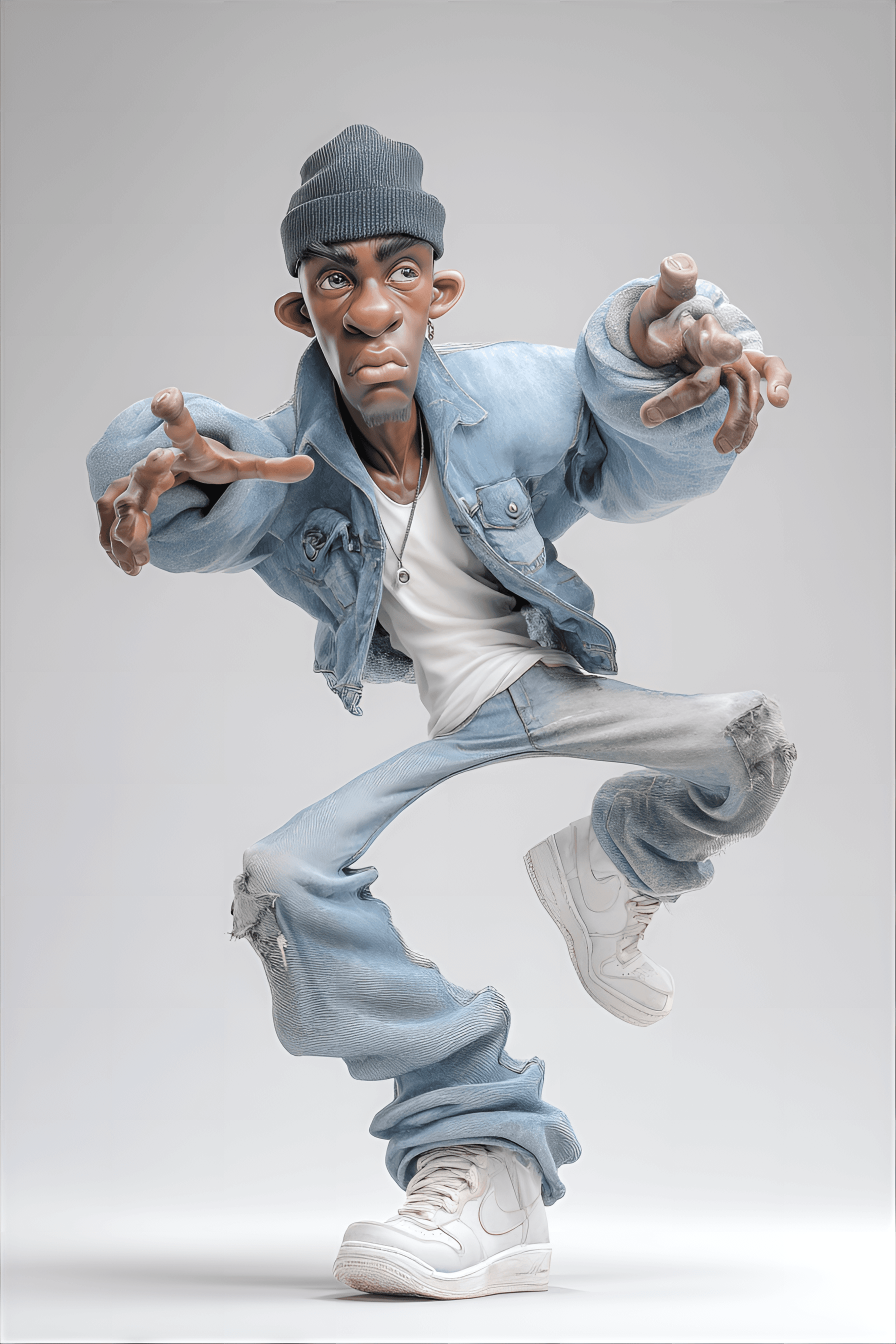 AI generated: funny caricature, funky dancer, male, african american ethnicity, 28 years old, energetic, flexible,...
