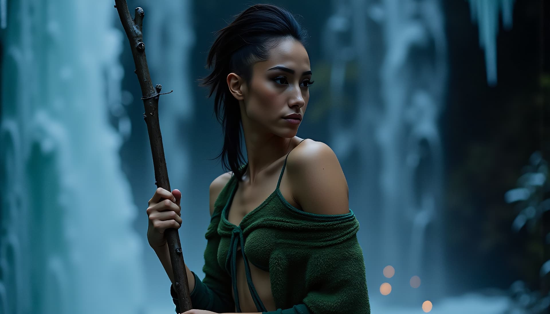 AI generated: night photography, Fantasy Fashion full body photo of a 24 year old Keralite-Wolof female playful da...
