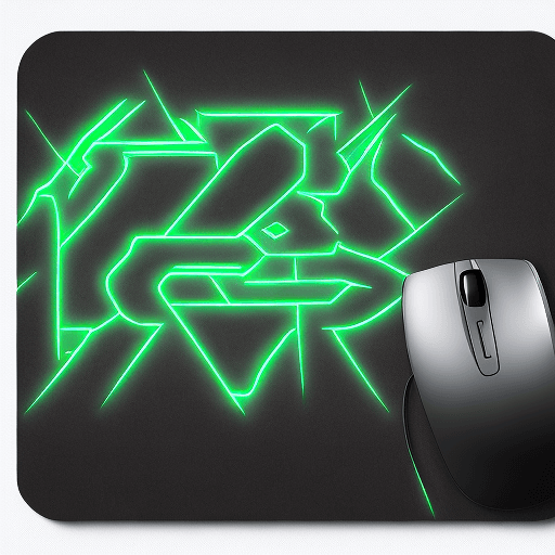 AI generated: black mousepad with neon text and gorilla graphics, cyberpunk, graphics only, geometric