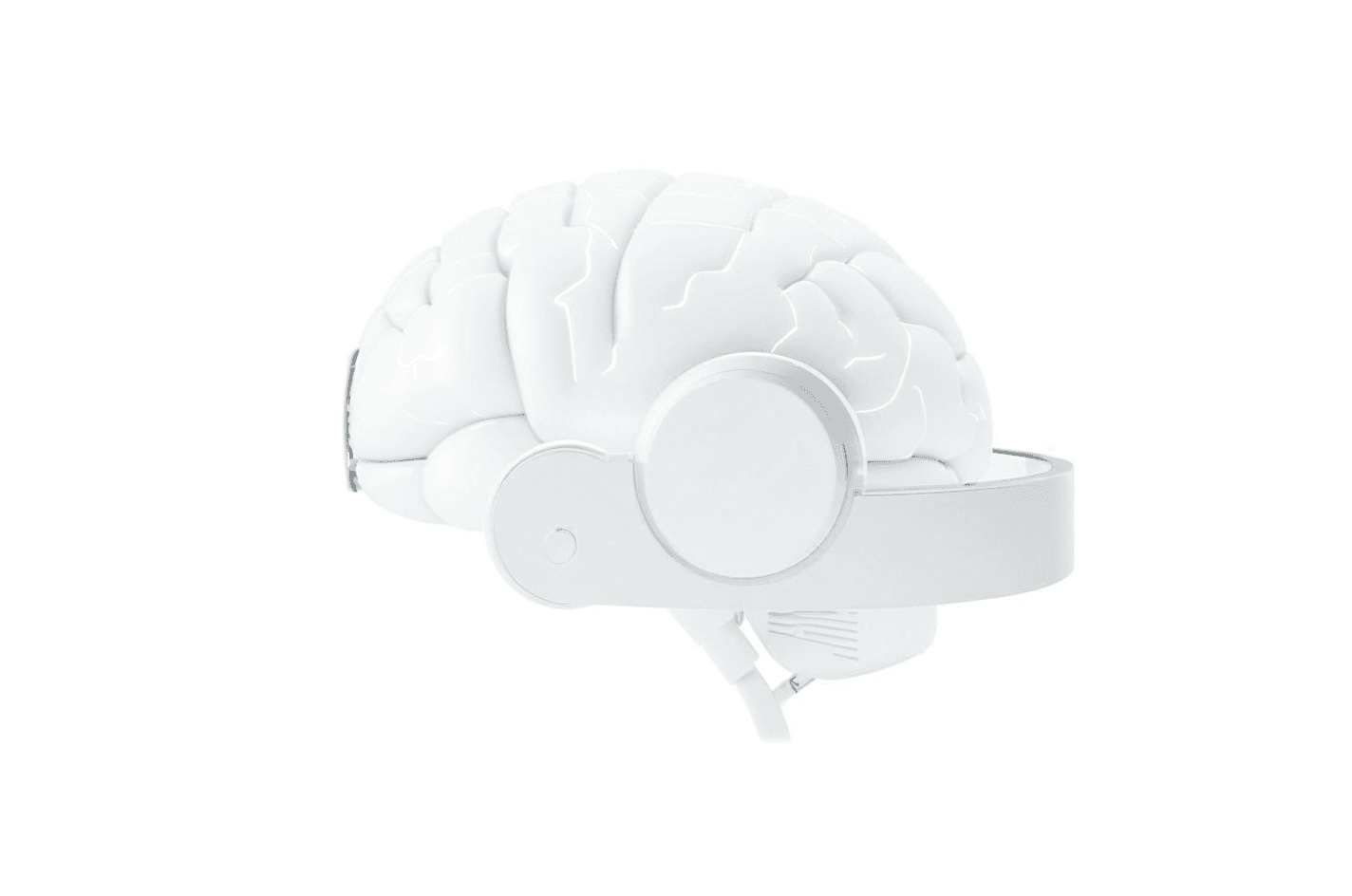 AI generated: a white headphone sitting on top of a transparent brain made of translucent glass, an ambient occlus...