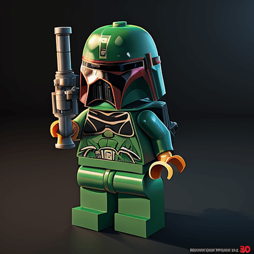 AI generated: lego star wars  boba fett character, full body, blender 3d, art station and behance, Disney Pixar, M...