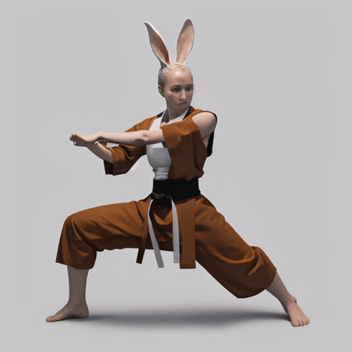 AI generated: sketch rabbit woman monk martial arts pose