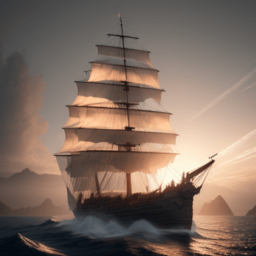 AI generated: Photo of a ultra realistic sailing ship, dramatic light, pale sunrise, cinematic lighting, battered,...