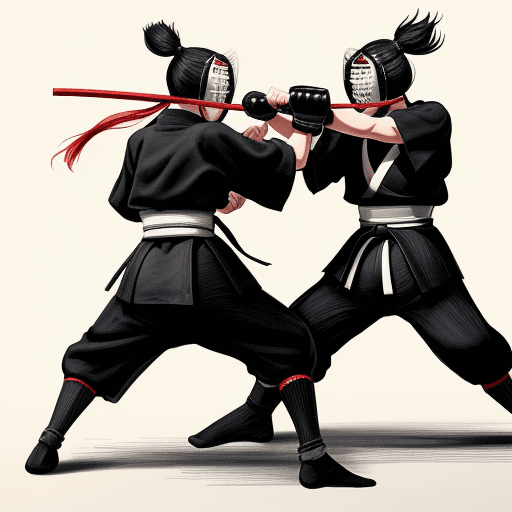 AI generated: Drawing of kendo fighters fighting
