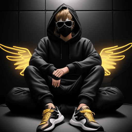 AI generated: Create a 3D illusion for a profile picture where a 25-Year-old cute boy in a black hoodie Sitting ca...
