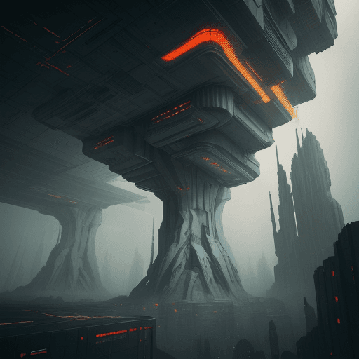 AI generated: sci-fi art, reminiscent of classic cyberpunk themes, focusing on scale and the interplay of light an...