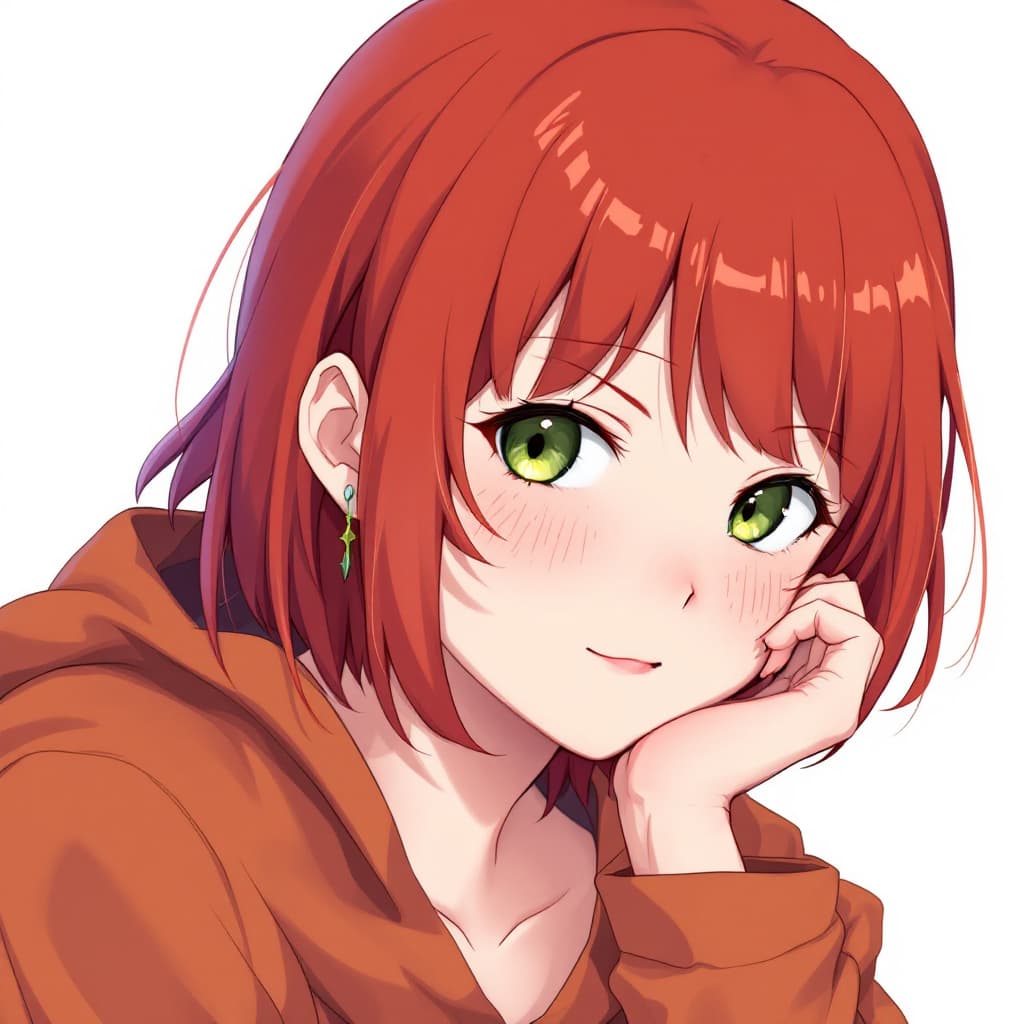 AI generated: Anime style, girl, redhead, Short, freckles, , green eyes, 