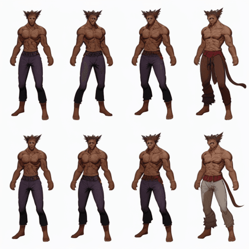 AI generated: Create a Concept art  for a fighting game of werewolf fighter Model sheet