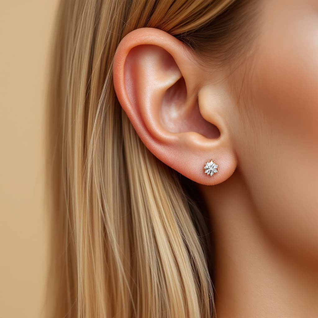 AI generated: A high-resolution close-up of a realistic human ear (right side), with clean and smooth skin texture...