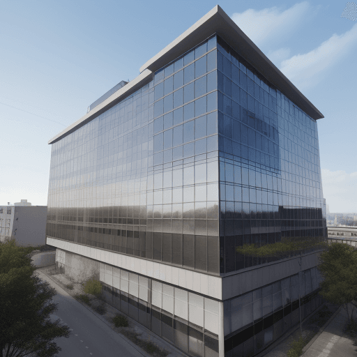 AI generated: realistic modern office building, split concrete, in an urban environment, exterior, 6th floor. buil...