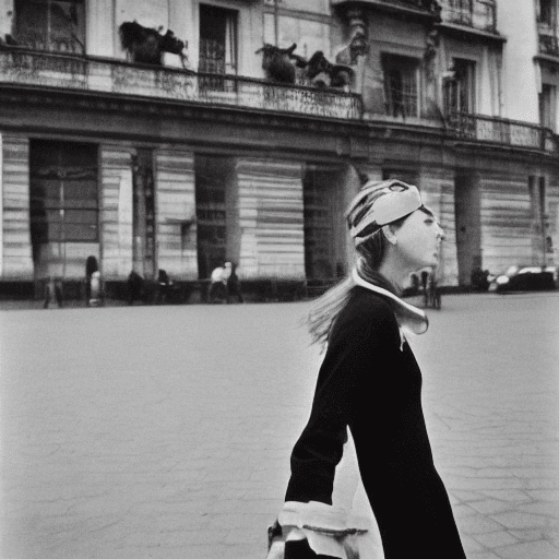 AI generated: Henri Cartier-Bresson style photo of a beautiful woman in Paris