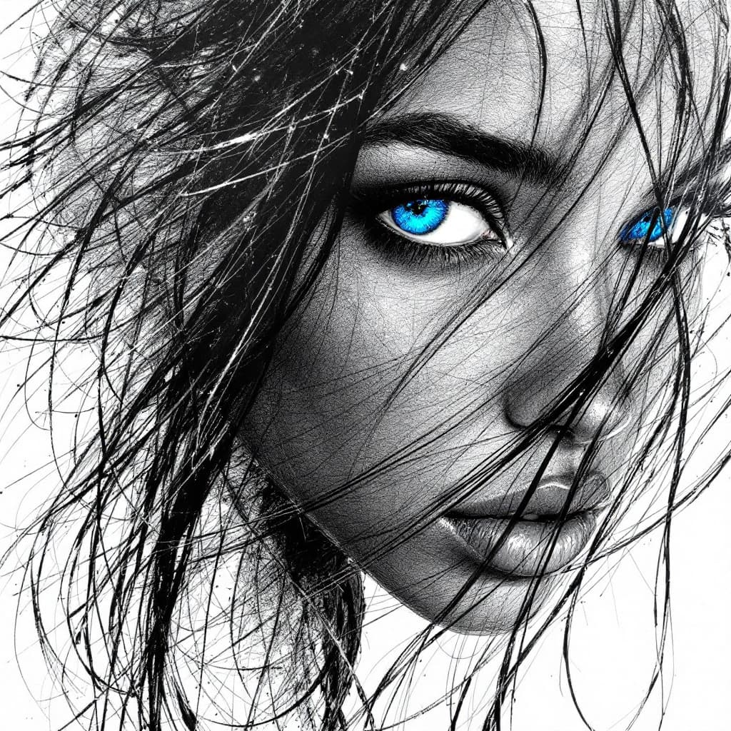 AI generated: portrit of a Realistic & detailed, Fashion & Design  of face and hair, close-up portrait of young wo...