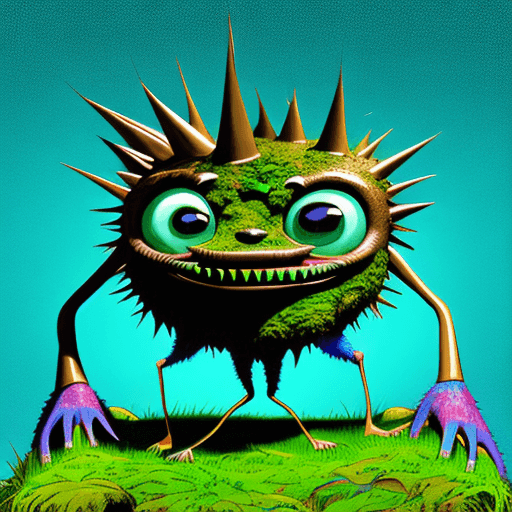 AI generated:  cartoon of a colorful creature, big eyes and big teeth, big feet, light bronze and blue schema, mos...