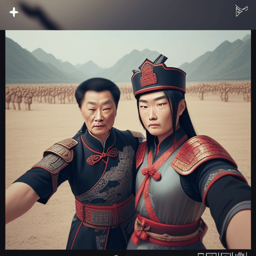 AI generated: shot from selfie,Ancient Chinese generals on the battlefield