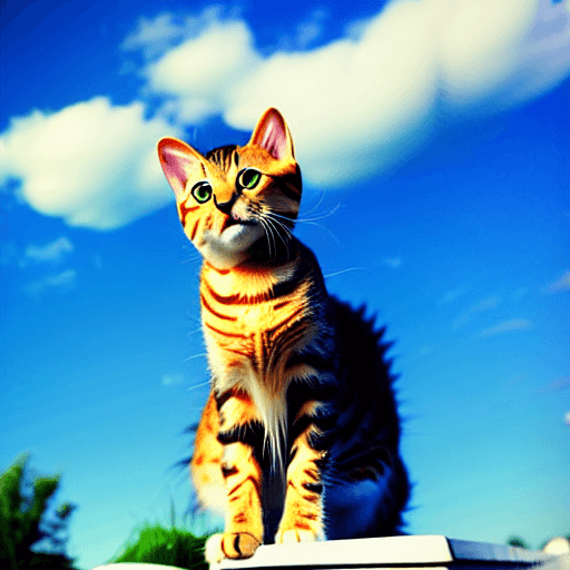 AI generated: A ultra realistic photo of a cute cat 35mm Kodak blue sky with white clouds 
