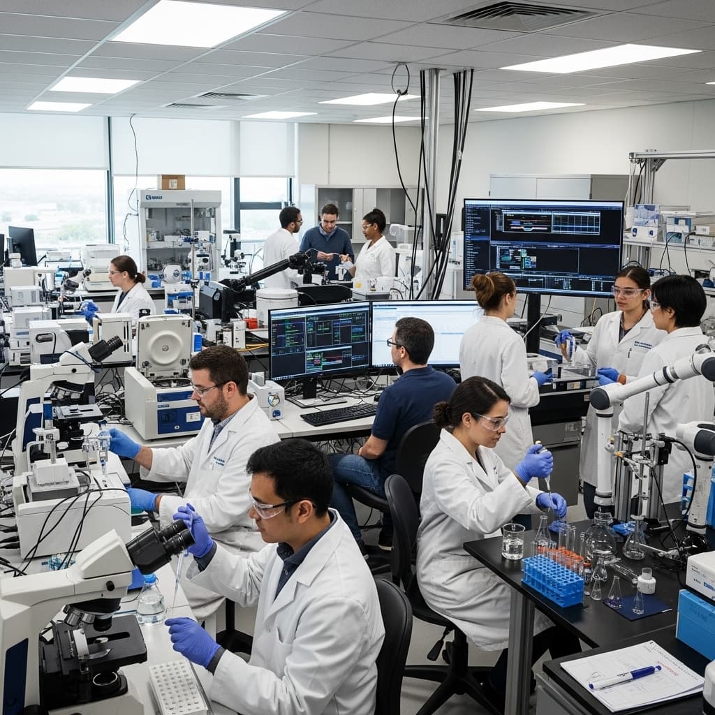 AI generated: I need an image of people working in a research and development lab
