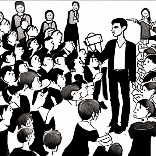 AI generated: Draw Pavel Durov standing at a festive school assembly on September 1st. Surrounding him are numerou...