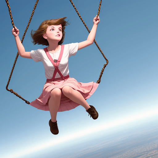 AI generated: A girl on the sky, swinging.