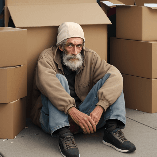 AI generated: Homeless man sitting in a box