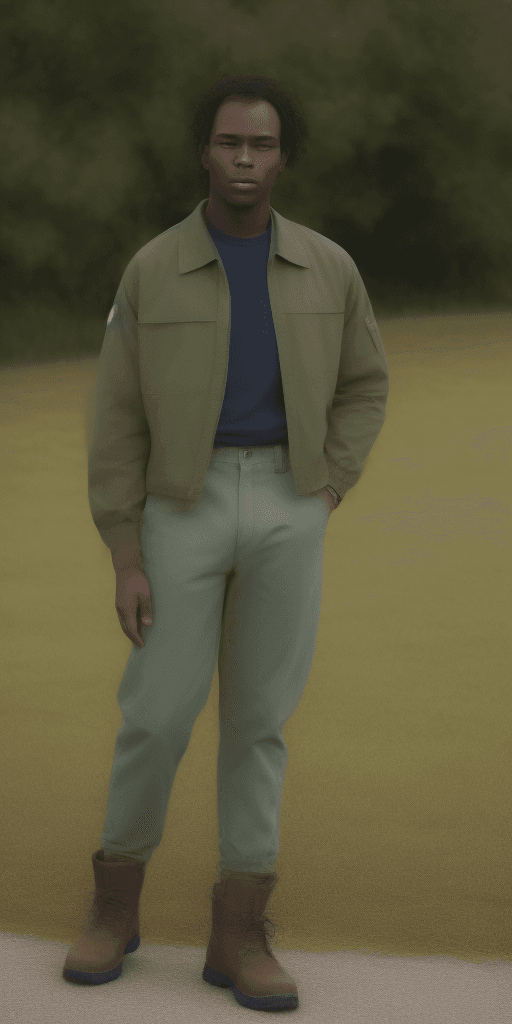AI generated: black male, full body, 23 years old, cropped hair, gentle face, no beard, no mustache, blue baseball...