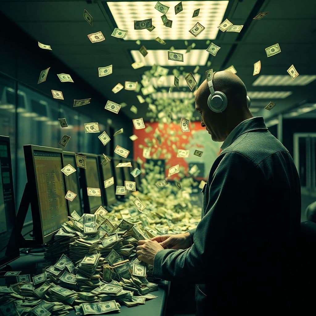 AI generated: a man wasting a company's money by creating lots of ai slop