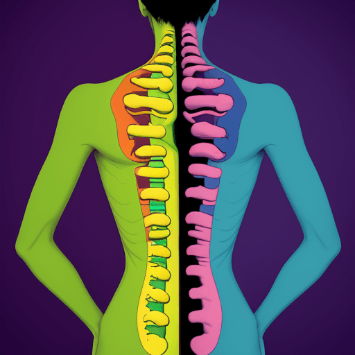 AI generated: a human body in which the spinal column is highlighted, in a pop art style, in bright colors
