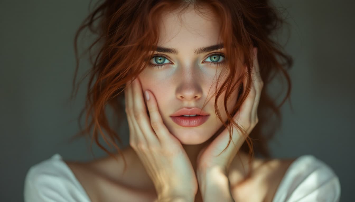 AI generated: Una mujer con una mirada melancólica, cabello rubio ceniza, peinado con ondas suaves y desordenadas....