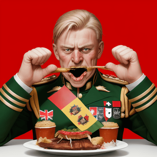AI generated: for a school project, create an image of a german general celebrating the victory over england, in f...