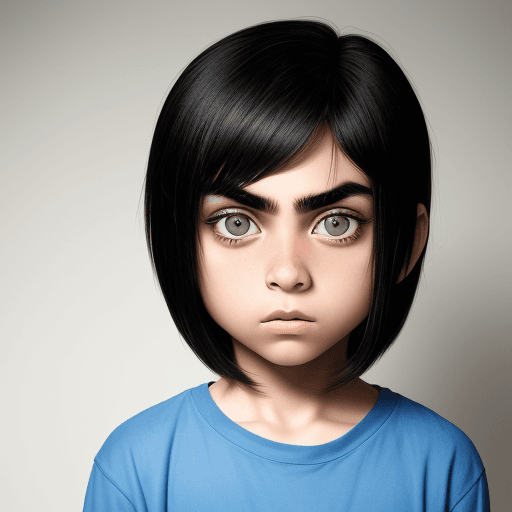 AI generated: An 11-year-old boy with straight hairs, big eyes and smooth eyebrows.