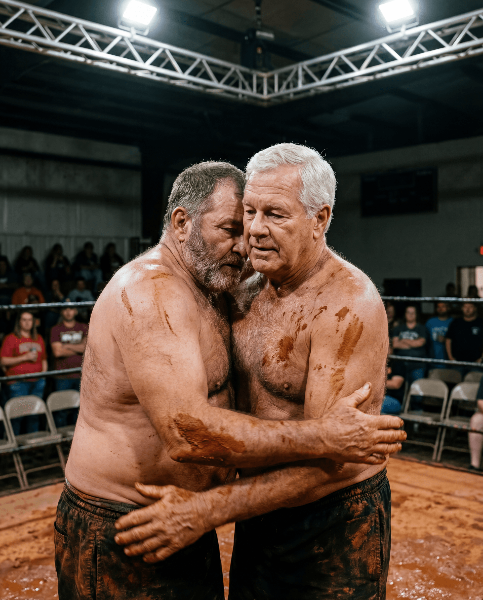 AI generated: RAW DOCUMENTARY SPORTS PHOTOGRAPH
LOCAL AMERICAN RED CLAY MUD WRESTLING — VERTICAL 9:16
ASPECT / OUT...