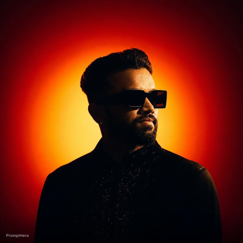 AI generated: A person with slicked-back dark hair wearing oversized square sunglasses is shown in a dramatic, cin...