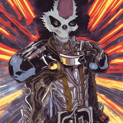 AI generated: Ghost Rider as an anime space cowboy like from Cowboy Bebop or Trigun:: space western theme:: wester...