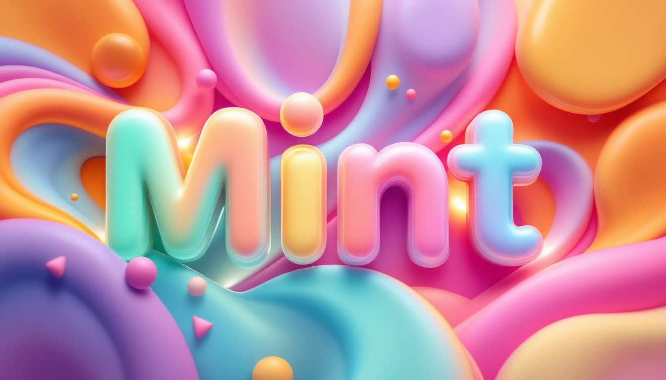 AI generated: Abstract art showcasing the word 'Mint' in a minimalist style. Each letter is uniquely colored in a ...