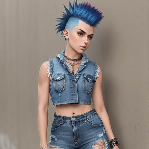 AI generated:  girl with mohawk crop top denim vest