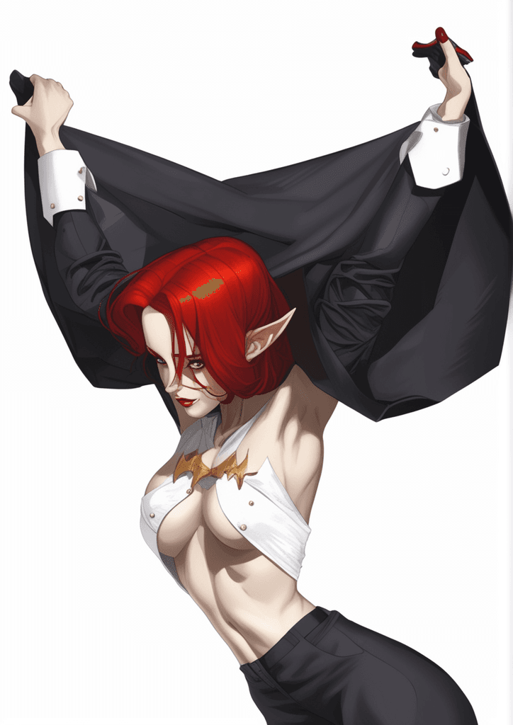 AI generated: a close up of a person with a red hair and a cape, androgynous vampire, sfw version, cushart krenz k...