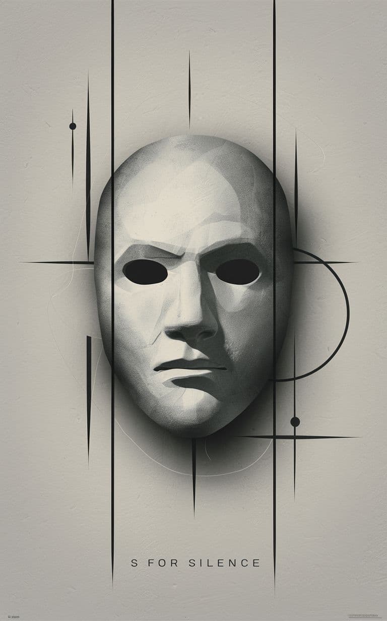 AI generated: A minimalist and abstract film poster for "S for Silence" featuring the iconic V for Vendetta mask. ...