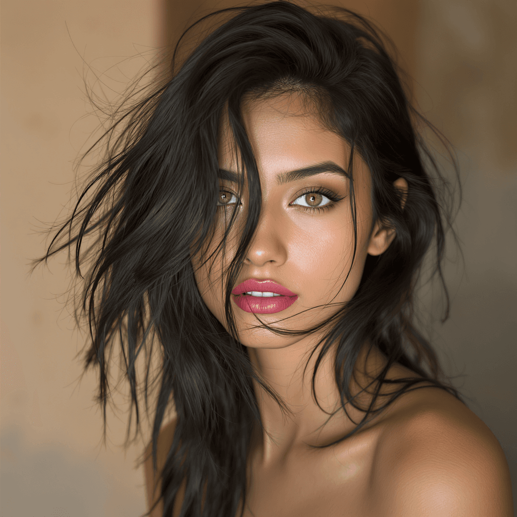 AI generated: "Professional portrait photograph, Sony A1 50.1MP, 70mm prime lens.  A slender lithe supermodel, ear...