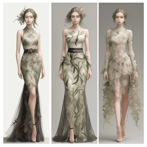 AI generated: Generate a fashion concept inspired by the elegance of botanical elements. Envision clothing designs...